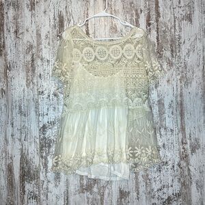 Sundance Cream Floral Lace Overlay Blouse Top Size L